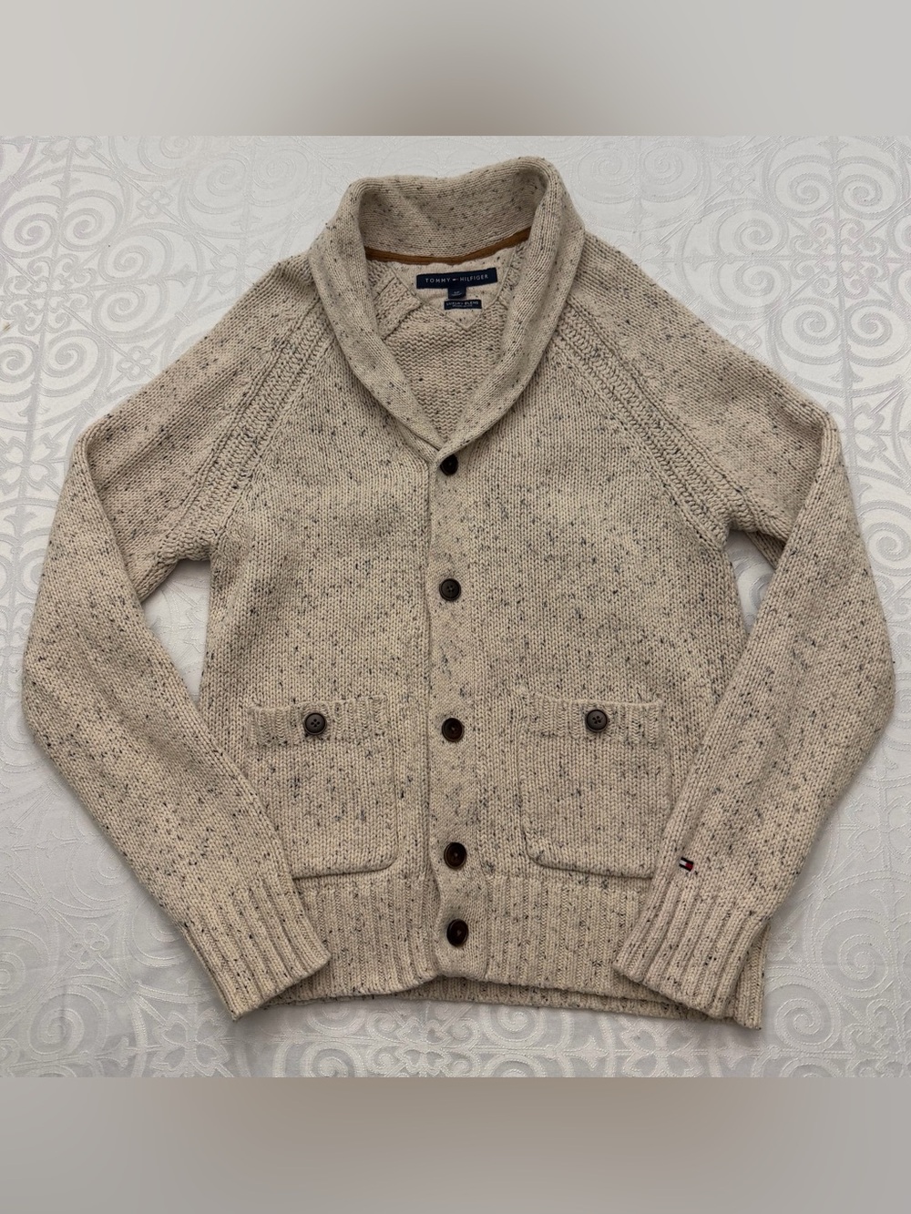 Tommy Hilfiger Grandpacore Tan Fleck Cardigan Sweater Men Size Small